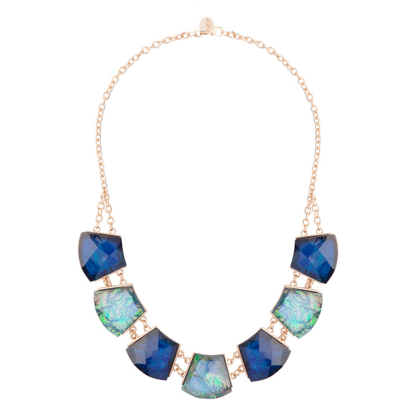 Gold & Blue Faceted Jewelled Necklace