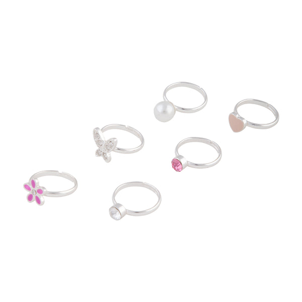 SILVER HEARTS & FLOWERS RINGS 6PACK!