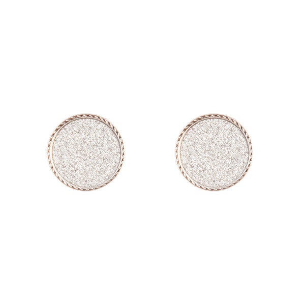 Silver Glitter Inlay Disc Earrings