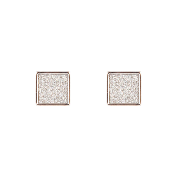 Silver Glitter Inlay Square Earrings