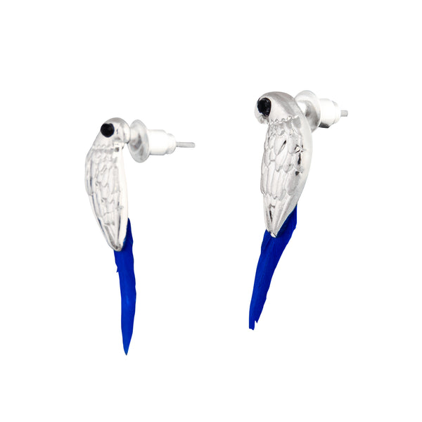 Mini Bird Blue Feather Stud Earrings