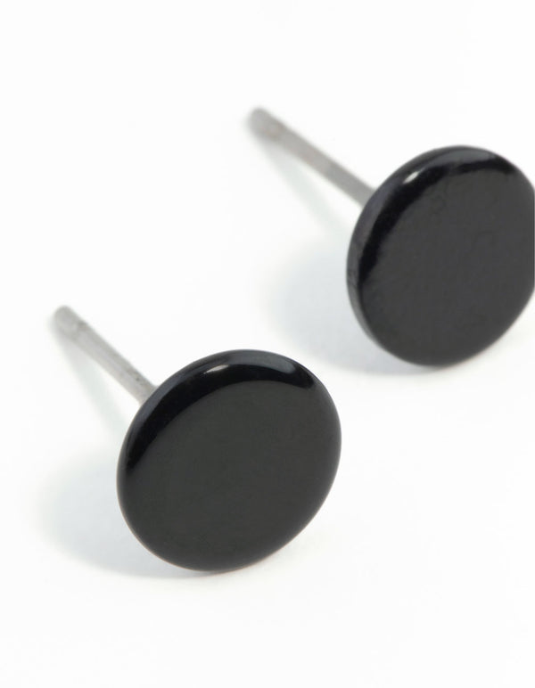 Flat Black Disc Stud Earrings