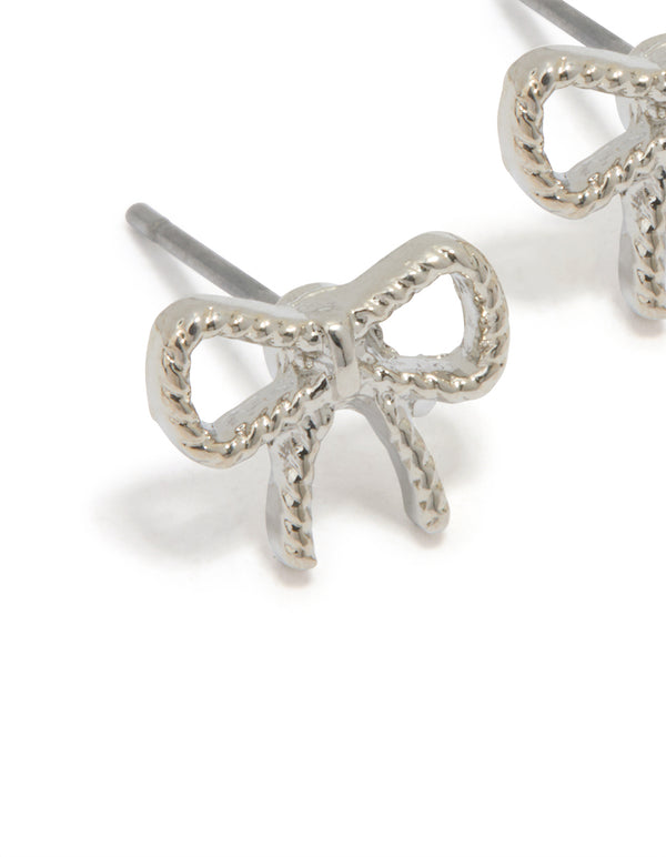 Silver Mini Twisted Bow Stud Earrings