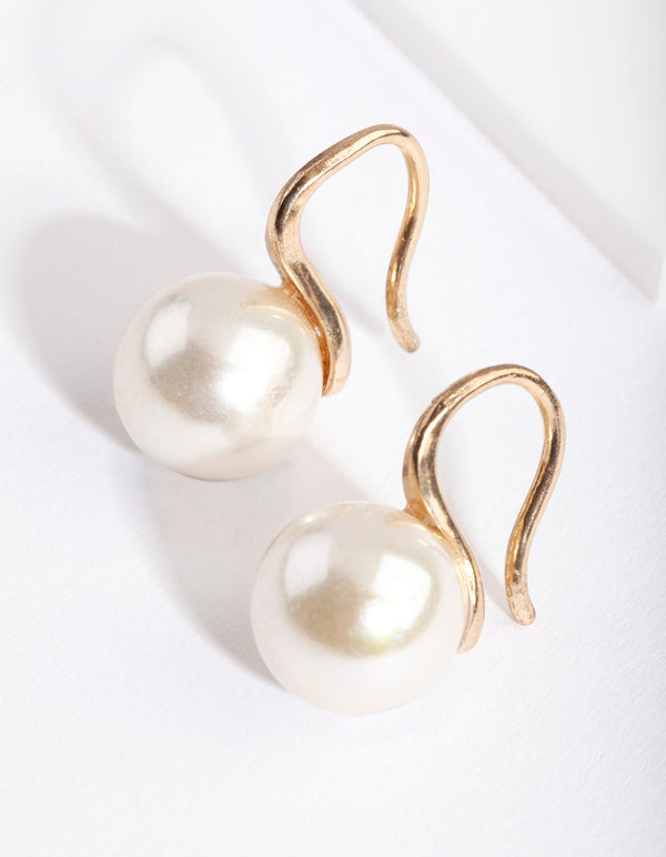 Gold Pearl Hook Earrings