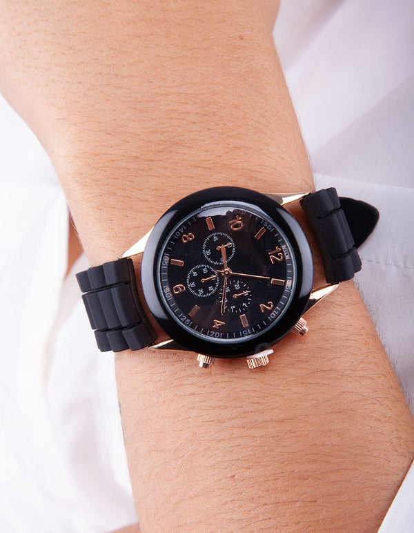 Black Sport Silicone Strap Watch