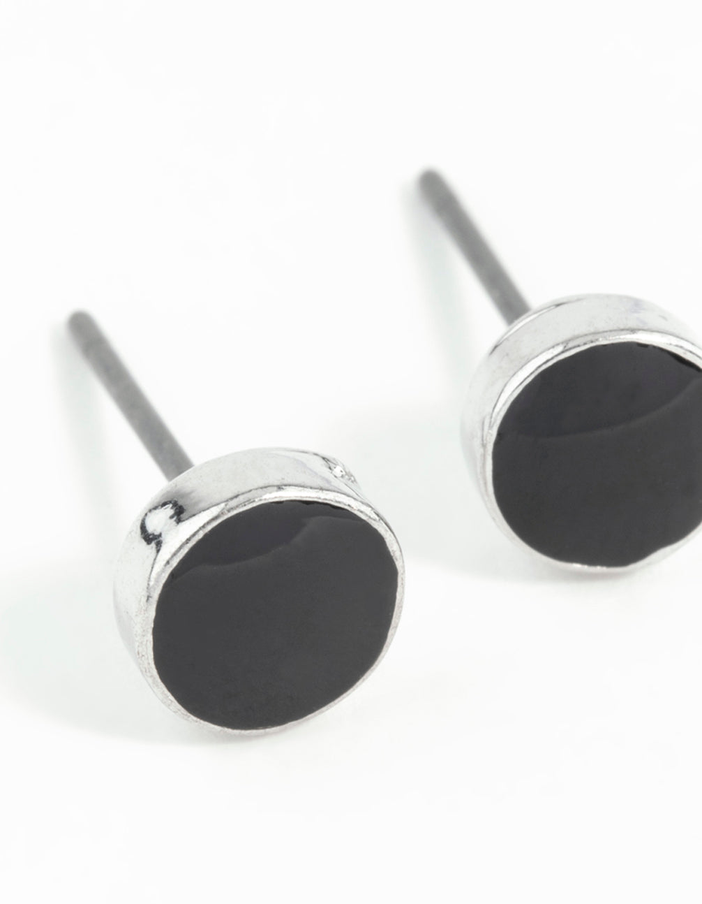 Silver Black Disc Earrings