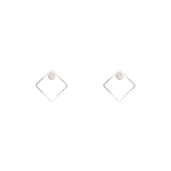 Silver Square Diamante Stud Earrings
