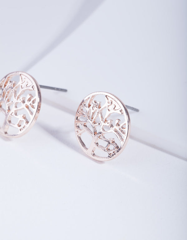 Rose Gold Tree Of Life Stud Earrings