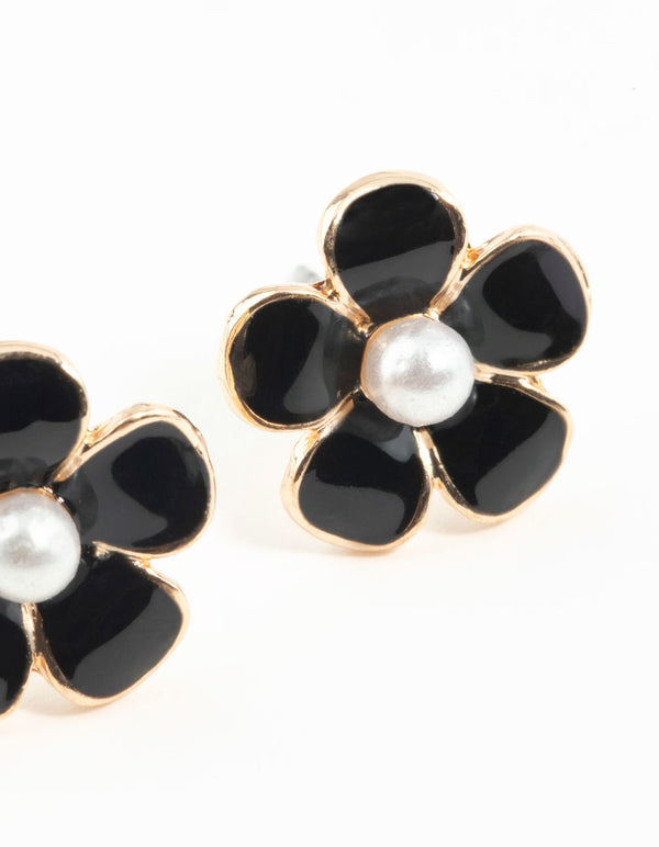 Black Daisy Stud Earrings