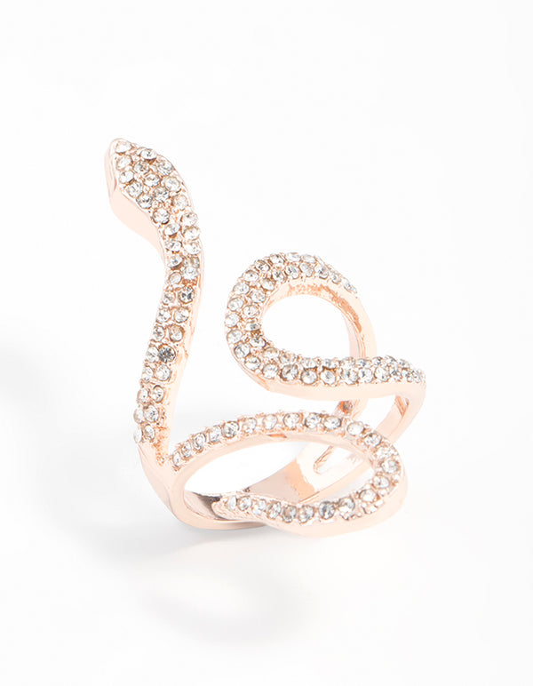Rose Gold Diamante Snake Swirl Ring