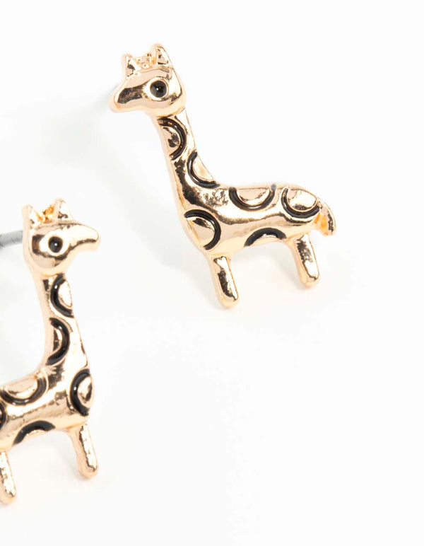 Gold Etched Giraffe Stud Earrings