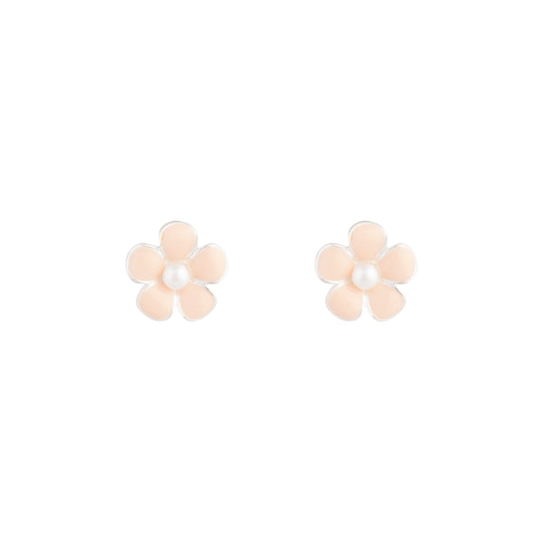 Silver Pink Daisy Stud Earrings