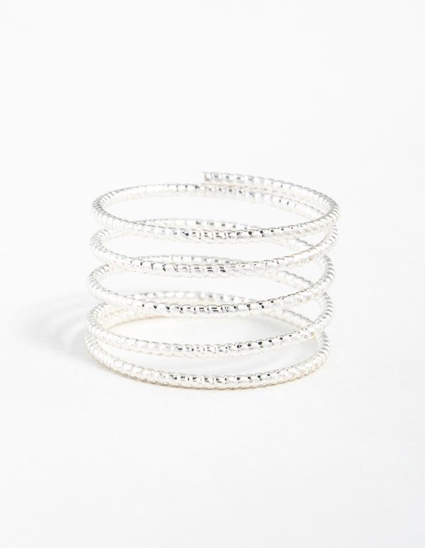 Silver Diamond Cut Spiral Ring