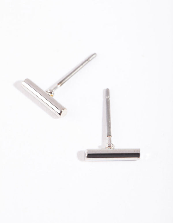 Silver Simple Bar Stud Earrings