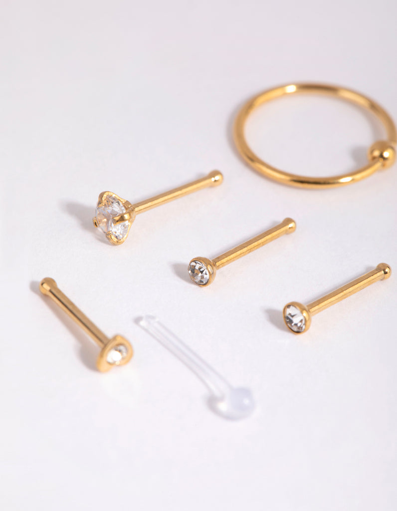 Gold Surgical Steel Mix Stud Ring Nose 6-Pack Lovisa