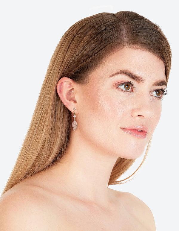 Rose Gold Textured Leaf Drop Earrings