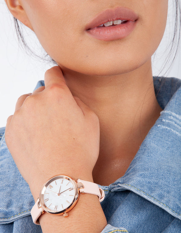 Pink Pearl PU Strap Watch