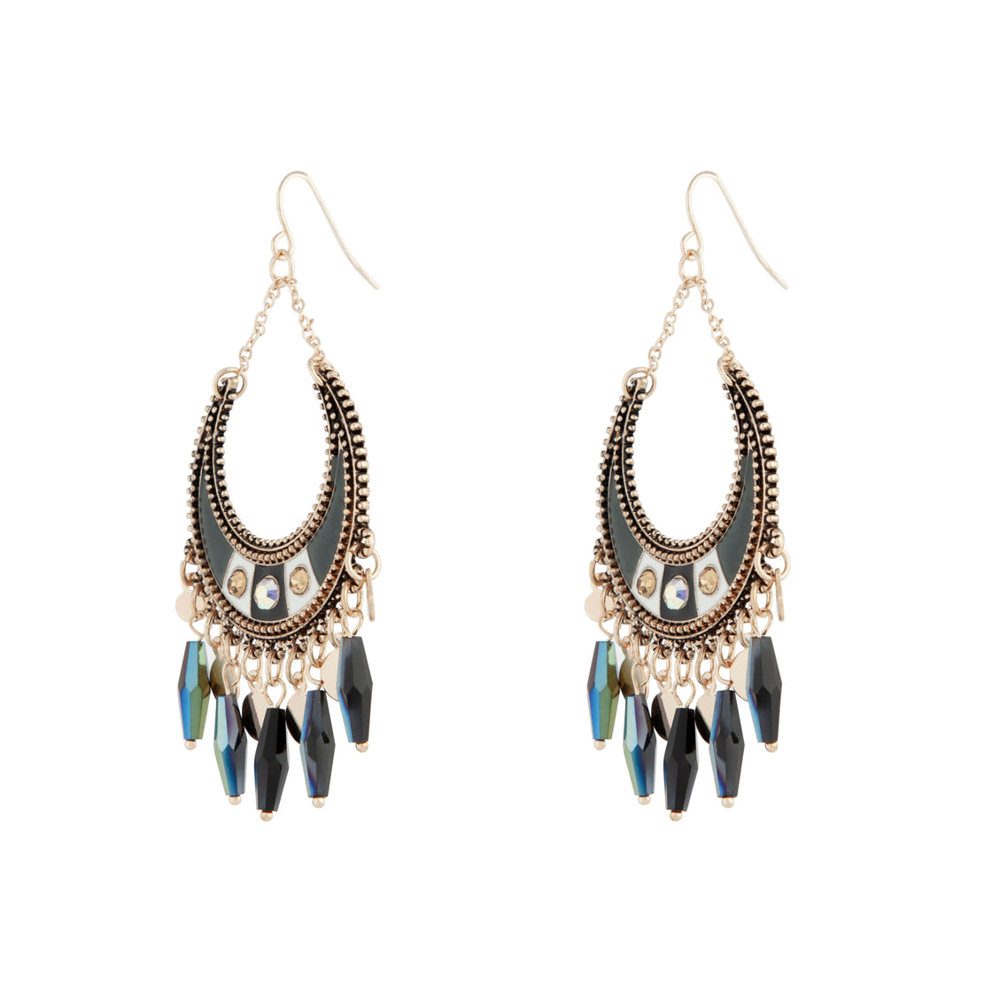RAINBOW BEADED CRESCENT MOON GOLD Earrings