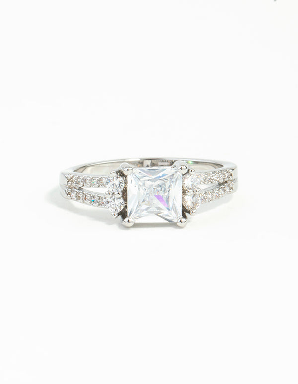 Silver Cubic Zirconia Square Stone Ring