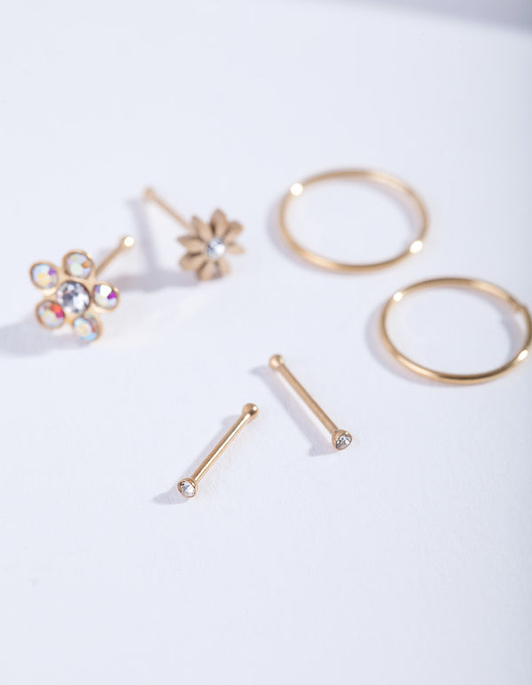 Gold Flower Nose Jewellery 6-Pack