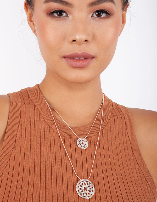 Rose Gold Double Row Circle Diamante Necklace
