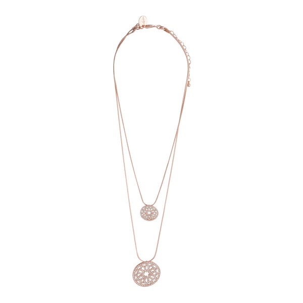 Rose Gold Double Row Circle Diamante Necklace