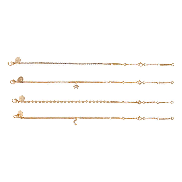 Gold Celestial Anklet & Bracelet 4-Pack Set