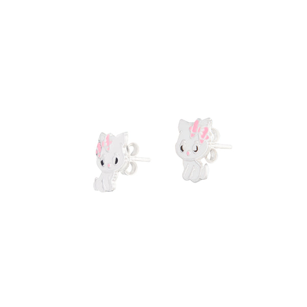 Kids Sterling Silver Enamel Cat Stud Earrings