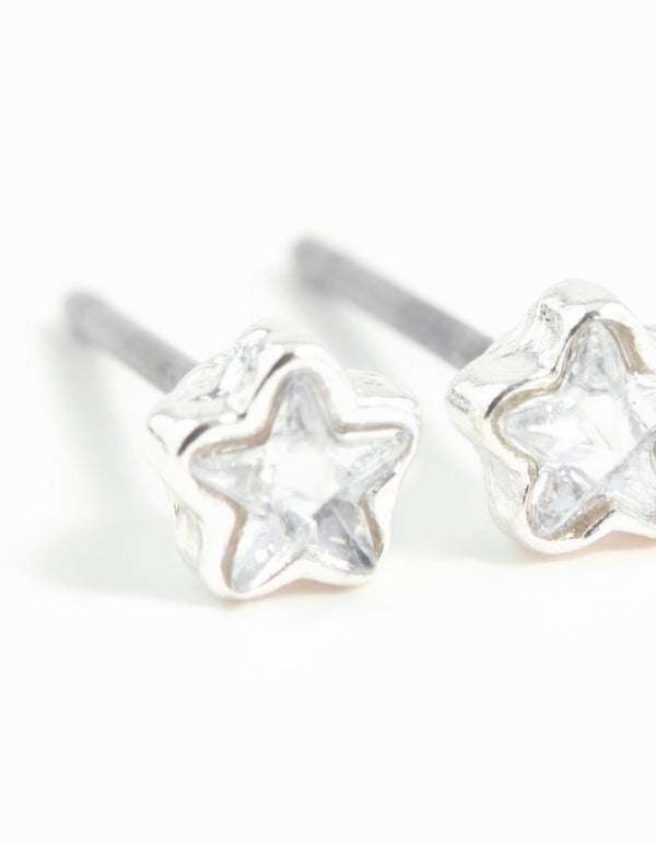 Silver Micro Star Stud Diamante Earrings