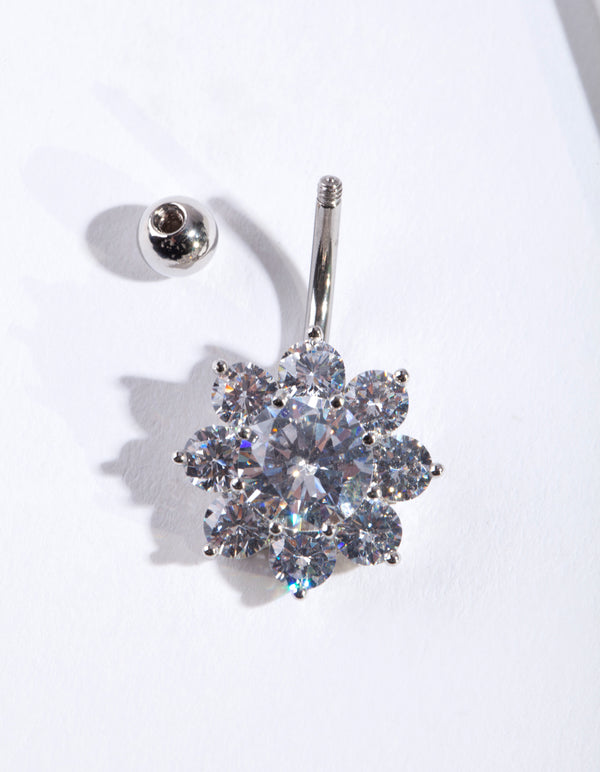 Surgical Steel Cubic Zirconia Flower Belly Bar