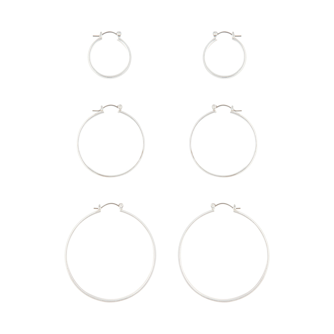 Silver Thick Hoop Gradual Earrings Trio