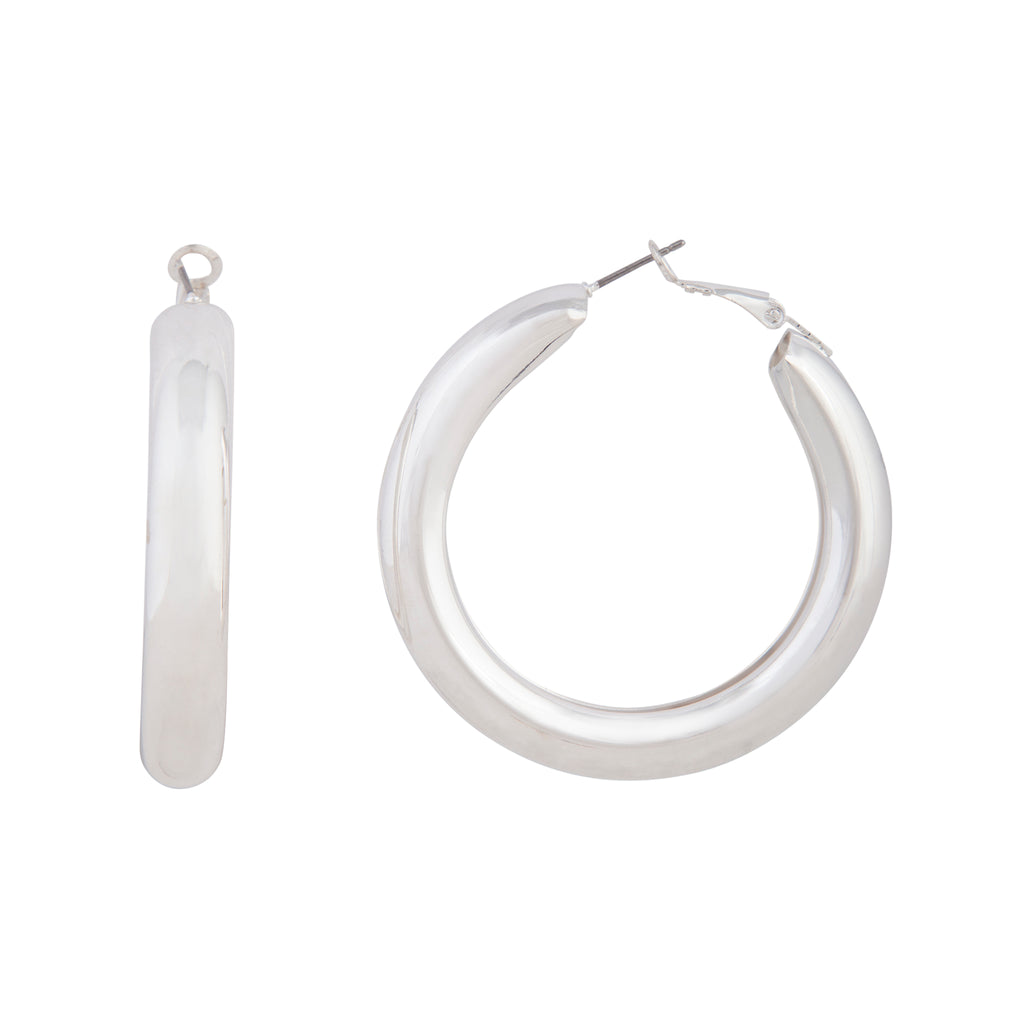 Polished Silver Chunky Hoop Earrings - Lovisa