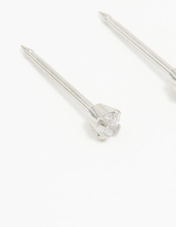 Elegant surgical steel 2mm cubic zirconia piercing studs featuring white materials and stud closure close up view