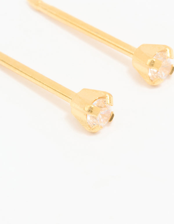 24KT Gold Plated Surgical Stainless Steel 2MM Cubic Zirconia Piercing Stud