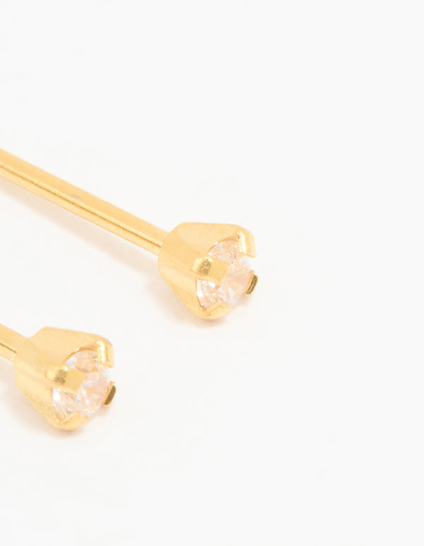 24KT Gold Plated Surgical Stainless Steel 2MM Cubic Zirconia Piercing Stud