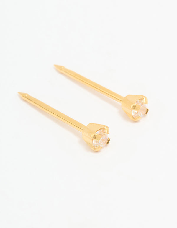 Gold 24K Cubic Zirconia Piercing Stud 2mm