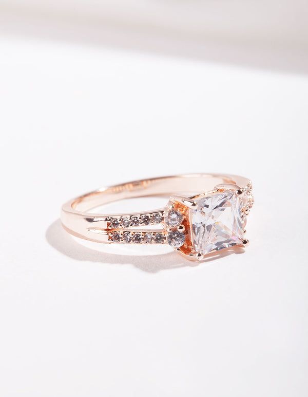 Rose Gold Double Band Cubic Zirconia Ring