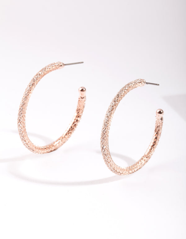 Rose Gold Diamante Mesh Hoop Earrings