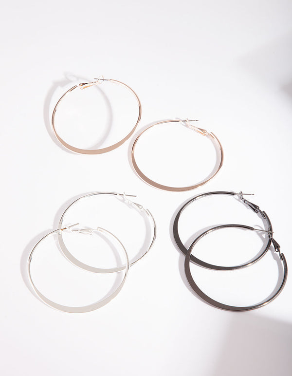 Flat Mixed Plating Hoop Earrings