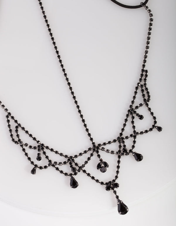Black Crystal Drop Head Chain