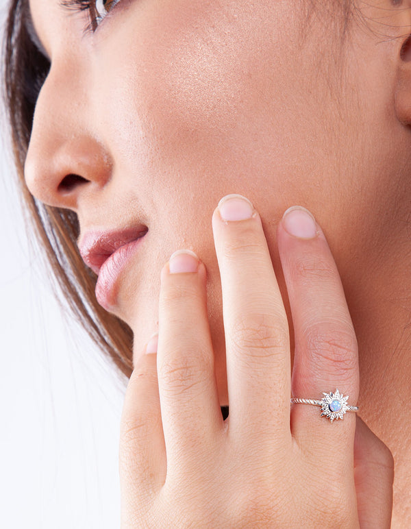 Sterling Silver Synthetic Opal Sun Ring