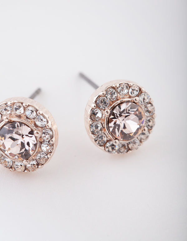 Rose Gold Pink Diamond Simulant Halo Stud Earrings