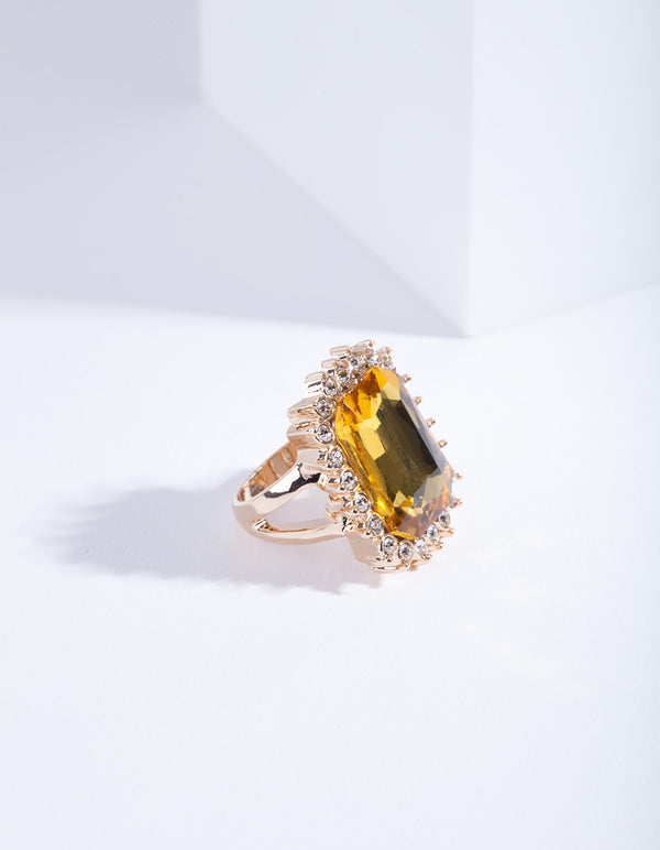 Gold Citrine Faceted Stone Ring