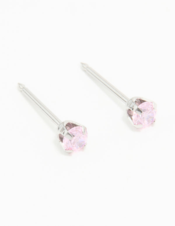 Surgical Stainless Steel 3MM Pink Cubic Zirconia Piercing Stud
