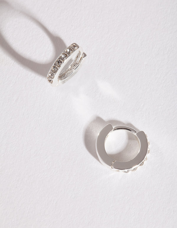 Silver Diamante Huggie Earrings