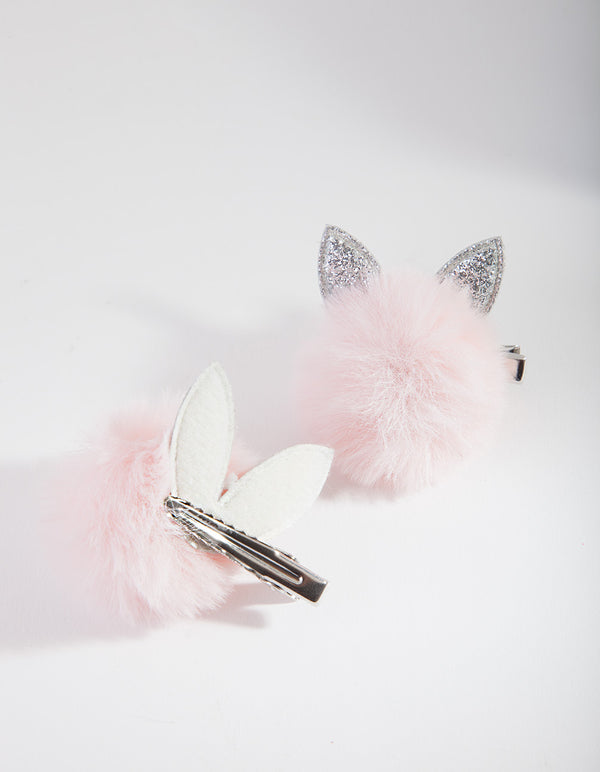 Kids Pink Fluffy Hair Clip Pack