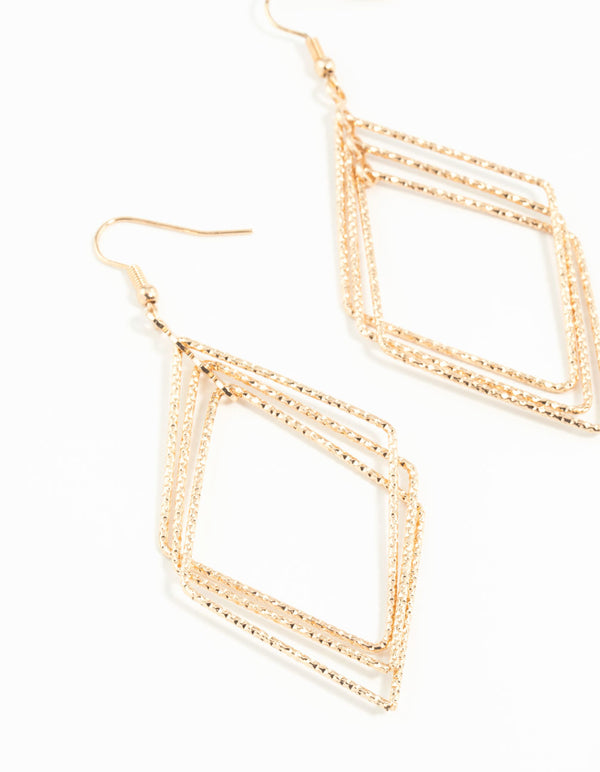 Gold Diacut Hollow Diamond Drop Earrings