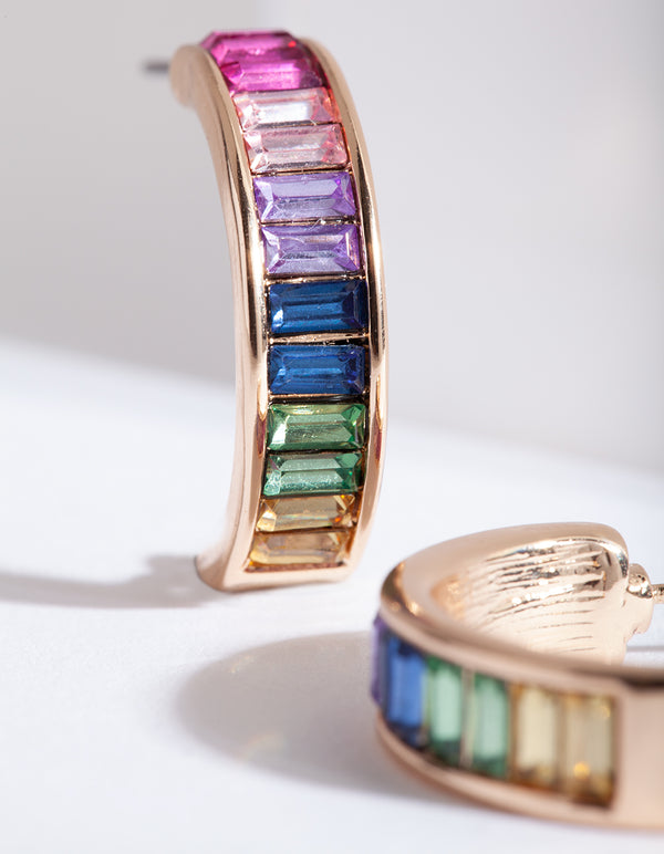 Gold Rainbow Gem Hoop Earrings