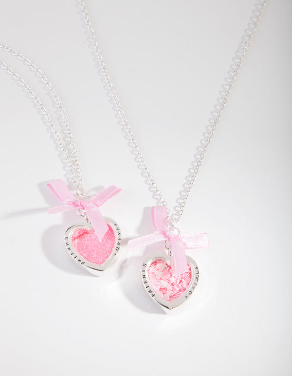 Kids Glitter Heart Friend Necklace Set