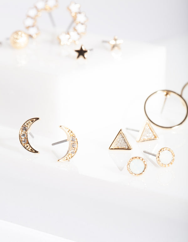 Gold Diamante Mini Earring Stud 8-Pack